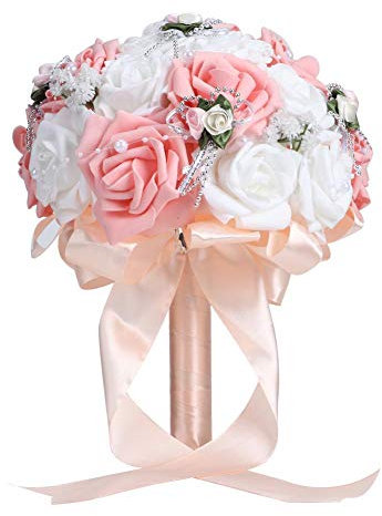 Haofy Bouquet da sposa per matrimonio, fiore artificiale rosa peonia artificiale, sposa damigella d'onore con decorazione floreale forniture di nozze bouquet da sposa(Rosa)