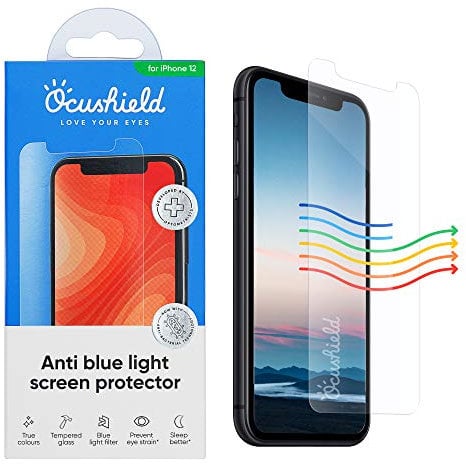 Ocushield Anti Blue Light Tempered Glass Screen Protector for iPhone 12 | iPhone 12 Pro 6.1 - Protect Your Eyes Reduce Migraines & Improve Sleep