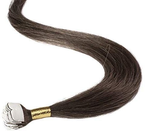 hair2heart Premium Mini Tape Extensions Echthaar - 24 Tapes 40cm 6/0 dunkelblond