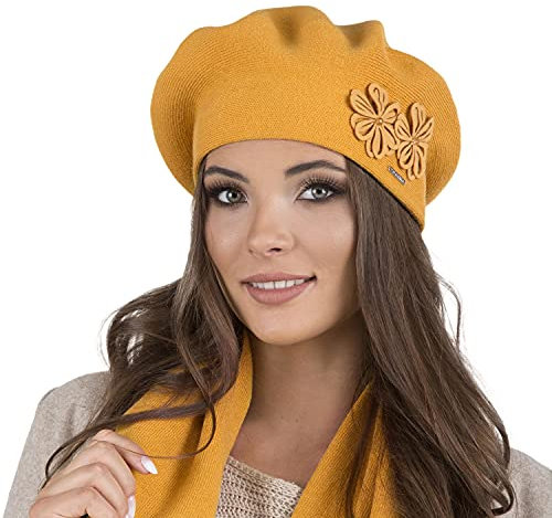 VIVISENCE Damen Baskenmütze Warm Und Gemütlich Wintermütze An Winter Und Herbst Warme Dick Strickmütze, Kopfbedeckung Eleganter Klassisch Mütze Für Frauen Modell 7007, Honig,Einheitsgröße