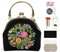 Schwarz Leinentasche Stickerei Starter Kit, Stickpackung Aus Segeltuch, Stickset Tragetasche, Canvas Tragetasche Damen, Unfertige Handgefertigte DIY-Geldbörse Mit Kussschloss Und Crossbody-Kette