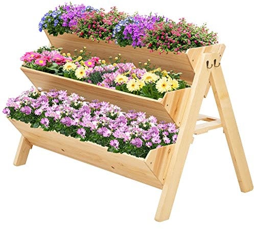 Outsunny 3 Tier Raised Beds for Garden, Wooden Planter Boxes with Clapboard and Hooks, 142L, 120 x 68 x 80cm