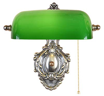 Antik Wandleuchte mit Schalter Schlafzimmer Vintage Industrie LED E27 Wohnzimmer Lampe, Klassischer Amerikaner Rustikal Design Wandlampe mit Grün Glas Schirm, Modern Leselampe Verstellbar, L26cm