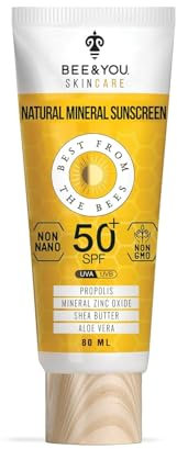 Bee and You Wasserfeste und nicht fettende 100 % natürliche mineralische Sonnencreme, Breitband-Sonnenschutz SPF 50 UVA/UVB mit Zinkoxid und Bienenpropolis, hypoallergen