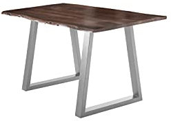 SAM Esstisch 140x80 cm Lubin, Akazienholz nussbaumfarben, Massiver Esszimmertisch mit echter Baumkante, Baumkantentisch mit V-Gestell Silber, Holztisch mit 26 mm Tischplatte