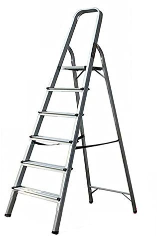 6 Step Ladder, Dripex Heavy Duty Aluminum, Portable Folding Stool, With Anti-Slip Steps & Non-Slip Feet, Strong Sturdy Steel Safety EN 131 Household Stepladders for Home Kitchen Garage (6-step)