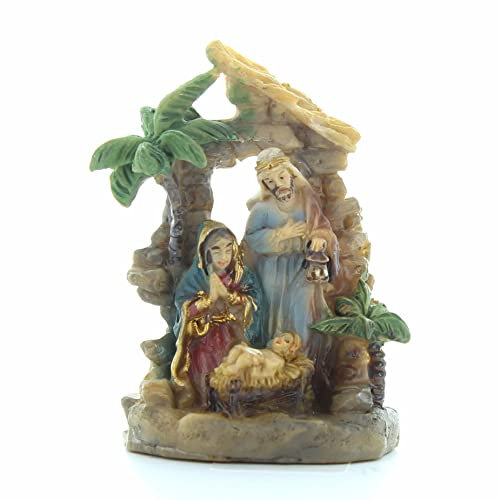2 Stück Weihnachtskrippe Gruppe mit Palme 5 cm aus Kunstharz