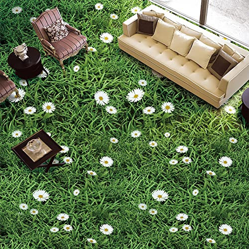 Benutzerdefinierte Bodenmalerei Tapete Pflanze Blumen Grasgrün Wiese 3D Wandbilder Bodenbelag PVC Wasserdichte Bodentapete Dekoration,400cmX280cm