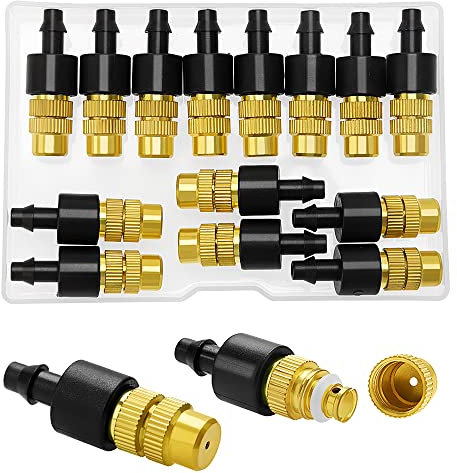 VooGenzek 15 Piezas Pulverizador de Nebulización de Latón Ajustable, Boquilla Atomizadora de Cobre, Aspersores Atomizadores, para Riego de Jardín Riego de Plántulas de Invernadero