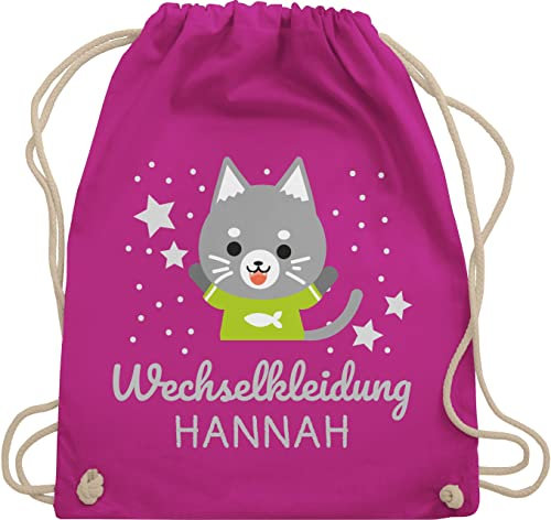 Turnbeutel Rucksack - Kita Beutel Wechselsachen Mädchen - Wechselkleidung Katze - Unisize - Fuchsia - stoffbeutel kindergarten wechselbeutel personalisierte beutelrucksäcke für kindergartenbeutel