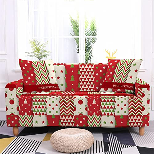 Mateju Weihnachts Sofabezug Sofaüberwürfe 1/2/3/4 Sitzer, Antirutsch Ecksofa Couchbezug L Form Sofa Stretch Spannbezug Sesselbezug für Wohnzimmer Wohnkultur (Grüne Weihnachten,4-Sitzer 235-300cm)