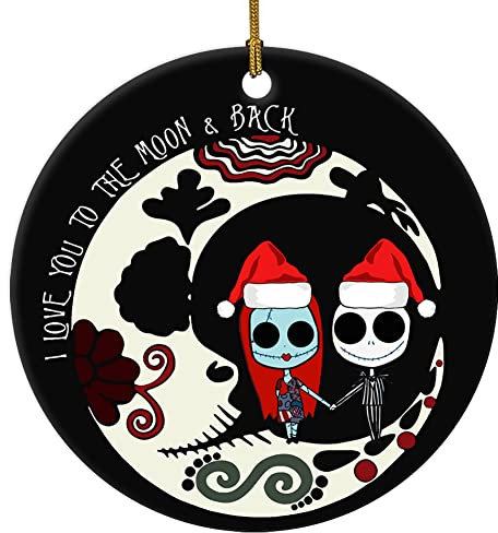 Jack Skellington and Sally I Love You to The Moon & Back Ceramic Christmas Ornament - Nightmare Before Xmas Hanging Ornament for Christmas Tree Decorations