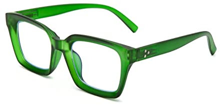 Amorays Lesebrille Oversize Square Frame Vintage mit Anti-Licht Blau Linsen Reißverschluss Feder Brille Presbypia Leser für Damen Herren 6561NEW(grün,+2.5)