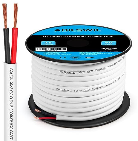 ILSWIL 50 Feet 18 Gauge in Wall Speaker Wire Cable 18/2 CCA Red and Black Wire 2 Conductors with White Jacket ETL Listed CL2 Rated for Low Voltage Hookup and Extension Electrical Wiring