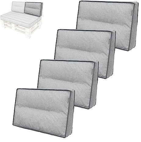 shivler Palettenkissen Matratze Gartenkissen KLEINE Kissen 60x40 für die Rückenlehne Outdoorkissen Dekokissen Kissen für Palettenmöbel Freizeitkissen (4 Stck, Asche)