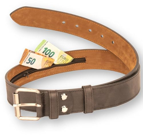 comari Premium Geldgürtel Leder Herren, Stoff-Geheimfach, Reißverschluss, Hochwertiger Gürtel für Reisen, Ledergürtel aus Handarbeit (Vintage Grau)