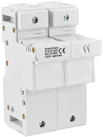 Heschen Socle Porte-Fusible Cylindrique, RT18-125(RO17), 100A AC690V, 2 Pôle, Montage Sur Rail DIN 35mm, pour Fusible RT18 RO17 22 x 58mm, Certifié CE