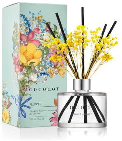 COCODOR Flower Reed Diffuser Set / 200ml / Lemon Eucalyptus/Scent Diffuser with Sticks Home Fragrance