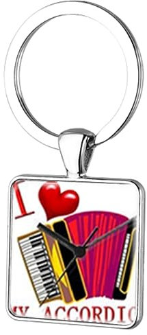 Music Love Accordéon Art Photo Porte-clés Carré Verre Instrument de Musique Photo Porte-clés, Rouge, 35
