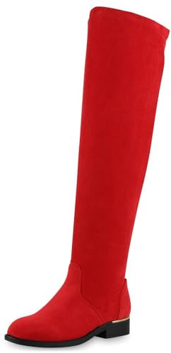 VAN HILL Gefütterte Damen Overknees Metallic Winter Stiefel Leder-Optik 611531 Rot 37