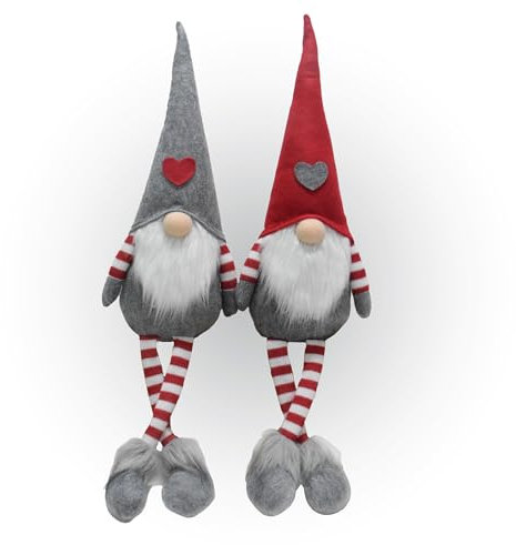Lemodo Kantenhocker Wichtel Weihnachtswichtel als 2er Set, Wichtel Figur 72,0 cm hoch, Tomte mit Herz auf den Mützen, GNOME als schöne Weihnachtsdeko, Wichtel Deko für drinnen
