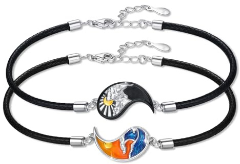 JFASHOP Yin Yang Armband 925 Sterling Silber Taichi Paar BFF Kette Berg Sonne Anhänger Armband 2 Stück Yin Yang Kette Schmuck Geschenke für Damen Herren Couple (B-Yin Yang)