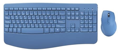 Wireless Keyboard and Mouse Set Ergonomic, 2.4GHz USB Keyboard and Mouse Combo, Full Size Keyboard Cordless with Palm Wrist Rest, Ergonomic Mouse Wireless for Windows PC Computer Desktop, Blue
