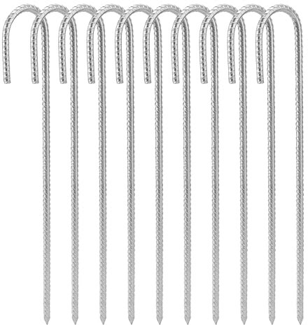 10 Pack 16 Inch Trampoline Rebar Tent Pegs, 40cm Galvanised Steel Ground J Hooks Anchor Stakes for Garden, Camping Football Nets