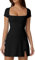 QINSEN Damen-Tenniskleid mit quadratischem Ausschnitt, kurze Ärmel, integrierte Shorts, Golfkleid mit Taschen, Schwarz, Klein