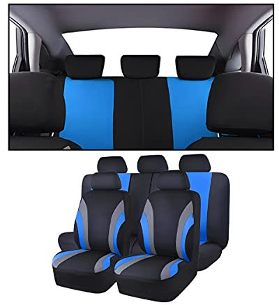 Adunsiaoto 9 Stück Universal Komplettes Set Sitzschoner Auto, Autositzbezüge, Autositzbezüge Vorder und Rücksitzbezüge, mit den Meisten Autos, Limousinen(Blau)