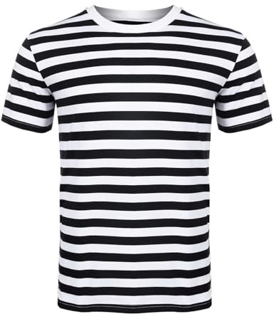 ANZEE DISCOVER THE NEW YOU Men Women's Striped T-Shirt Unisex Crew Neck Short Sleeve Stripes T-Shirt Cotton Top Round Neck Kids Casual Crewneck Summer Wears White/Black Medium