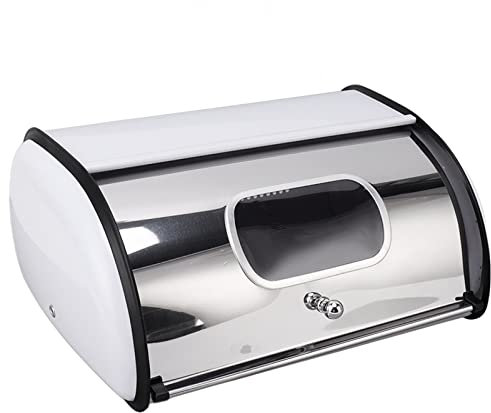 Lybunair Bote à Pain en Mtal, Huche à Pain Moderne, Boite a Pain Inox, Bac Organisateur de Pain avec Petite Fentre pour Comptoir