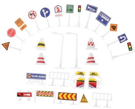 Hohopeti 28 Pièces Ensemble Panneaux De Signalisation pour Enfants Panneaux De Signalisation Jouet Mini Cônes De Route Mini De Jouets De Modèles De Panneaux De