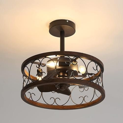 Ceiling Fan Light with Remote Control Ceiling Fan Light Caged Fan Lamp Retro Pendant Light Fan for Living Room Dining Room Ceiling Light Home Decoration (Color : Black)