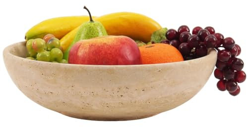 SPESHSTONES Grand bol à fruits en marbre de 25,4 cm fait à la main pour comptoir de cuisine, salle à manger et centre de table basse – Bol sur pied moderne pour entrée et décoration d'intérieur