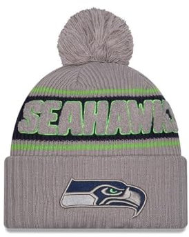 New Era Seattle Seahawks NFL 2024 Sideline Sport Knit Grau Bommelmütze - One-Size