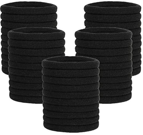 ZHIYE Elastic Hair Ties, 50 Pcs Thick Seamless Hair Bands No Damage Soft Ponytail Holders Hair Bobbles for Girls Women, Black
