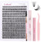 Fadlash Eyelash Extension Kit 0.07 D 8-16mm 50D Wispy Lashes Cluster Lashes Glue Bond And Seal With Tweezers&Eyebrow Brush Eyelash And Lash Adhesive Remover DIY At Home