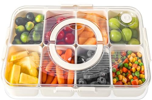 Luxear Divided Serving Tray with Lid,Snack Tray Box with 8 Compartments Removable Spice Container, Dishwasher Safe Food Storage Container Clear Snack Tray for Fruit, Candy, Nuts Party, Travel, Picnic