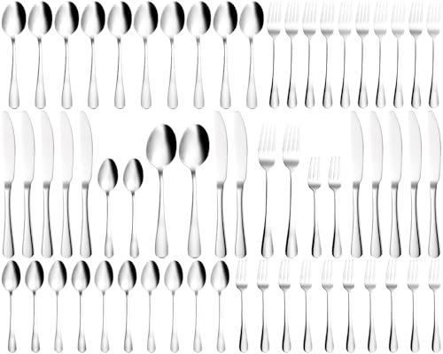 Xespis Besteck Set 12 Personen, 60 teilig Edelstahl Bestecksets, mit Steakmesser, Elegantes Essbesteck, Hochglanzpoliert und Spülmaschinenfest, mit Messer Gabel Löffel, für Haus, Party, Restaurant