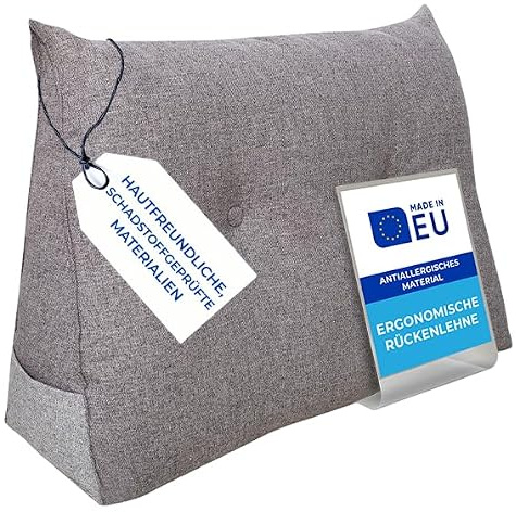 Pillows24 Rückenkissen für Bett & Sofa 80cm, abnehmbarem Bezug | Bequemes Keilkissen und Lesekissen fürs Bett, waschbarem Bezug, Großes Sofakissen für Rückenlehne und Sofa, Dunkelgrau