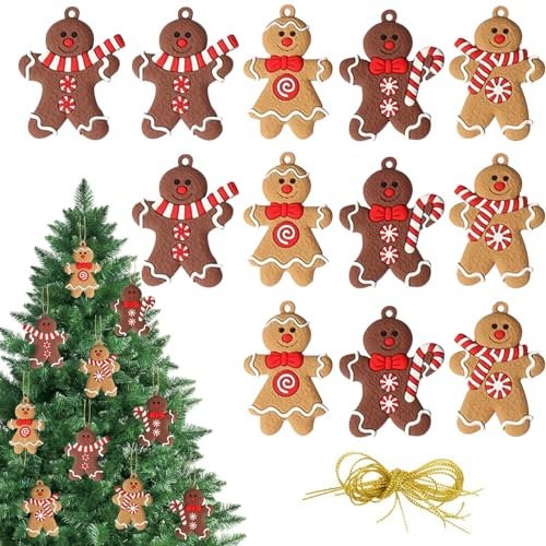GWAWG Lot de 12 Bonhommes en Pain D'épices Noël Ornements Ornements en Forme de Bonhomme en Pain d'Épices pour Sapin Pendentifs Figurine de Noël