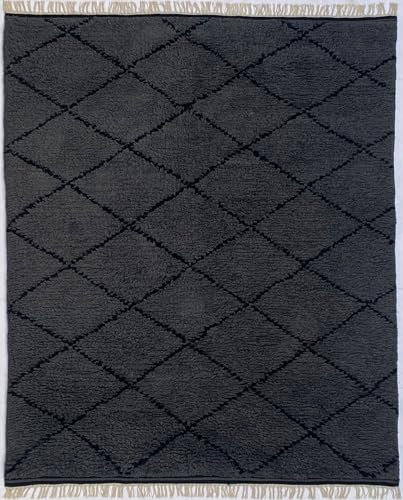 Shaggy Teppich Morocco Berber 100% Wolle Grau Anthrazit Handgefertigter BM6 (Größe: 120 cm x 180 cm)