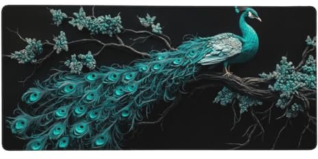 Tier Gaming Mauspad XXL 1200x600x3 mm, Pfau Mauspad Groß Vernähte Kanten, Mousepad mit Anti Rutsch Basis Resistent Weiche Oberfläche, Schreibtisch Unterlage für Tastatur, PC, Laptop Dekorieren-L35