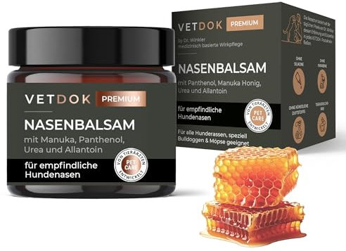 VET DOK® by Dr. Winkler Nasenbalsam für Hunde mit Nasenproblemen – Panthenol, Manuka-Honig, Urea & Allantoin – Pflege für empfindliche Hundenasen – alle Hunderassen, speziell Bulldoggen & Möpse - 60ml