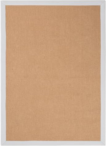 carpetfine Sisalteppich Naturfarbe 60x110 cm handgewebt mit Bordüre aus Baumwolle in Weiß | Moderner Rutschfester Flachgewebeteppich Uni aus Naturfasern für Wohnzimmer, Schlafzimmer