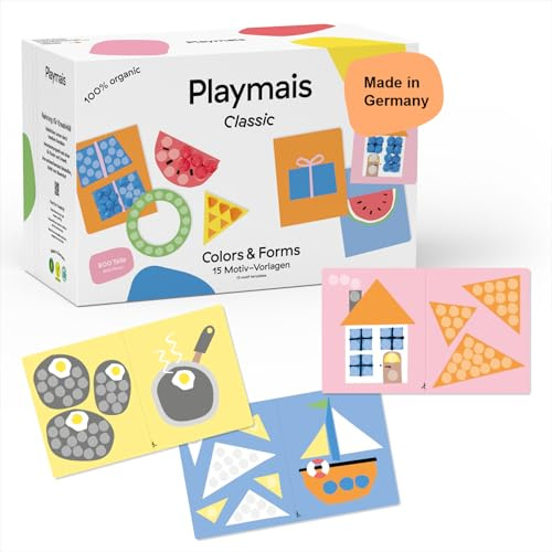 Playmais Classic Colors & Forms | 800 Playmais Teile | Bastelset | natürliches Spielzeug | inkl. Schwämmchen, Bastelmesser, 15 Motiv-Vorlagen | vegan, verantwortungsvoll & sicher | ab 3 Jahren