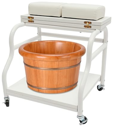 MEHOOSPVN Salon Foot Bath Spa Trolley Wagen mit Zusammenklappbarer Tischplatte und Klein Lenkrollen, Beauty-Salon, Nagel- oder Fußbad, Kosmetiker für Fußstütze Pediküre Maniküre Massageliege, Weiß