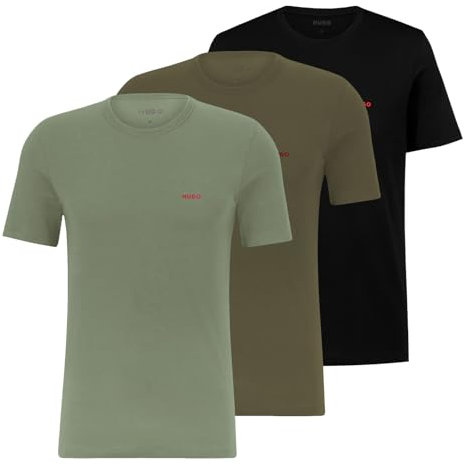 HUGO Herren T-Shirts Kurzarmshirts Cotton Crew-Neck 3er Pack, Farbe:Mehrfarbig, Größe:L, Artikel:-961 Black/Olive/Green