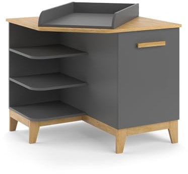VitaliSpa Wickelkommode Malia, Wickelaufsatz für die Kommode, Grau/Eiche, 85 x 85.2 cm mit Tür